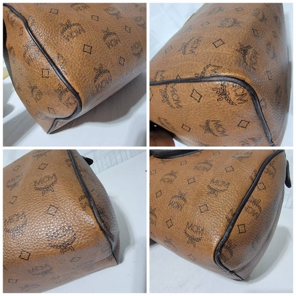 Authentic MCM Visetos Dog Bone Boston Bag Brown - Picture 7 of 12